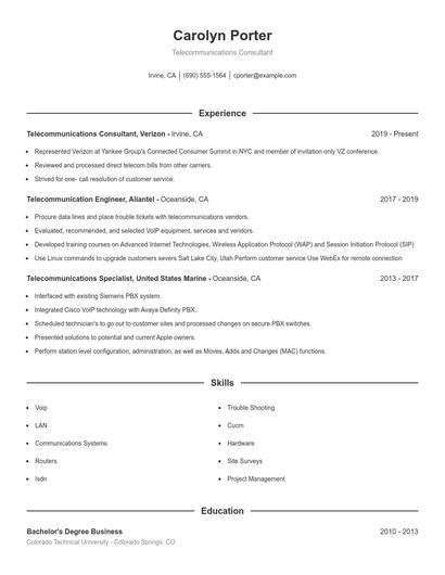 Telecommunications Consultant Resume