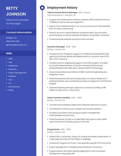 Telecommunications Manager Resume