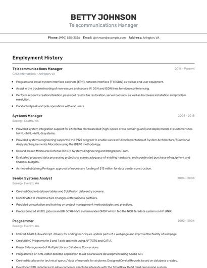Telecommunications Manager Resume