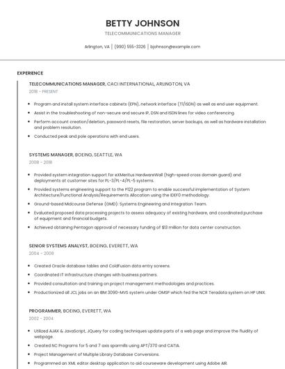 Telecommunications Manager Resume