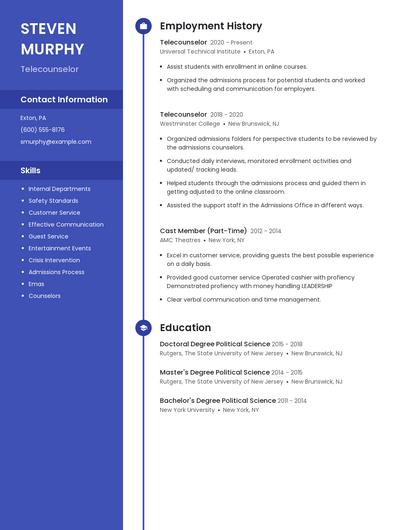 Telecounselor Resume
