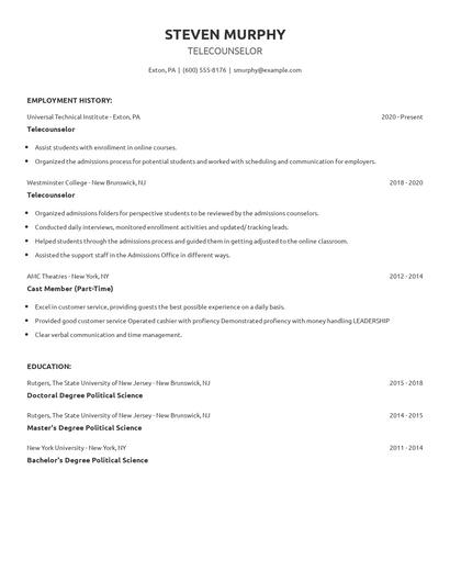 Telecounselor Resume