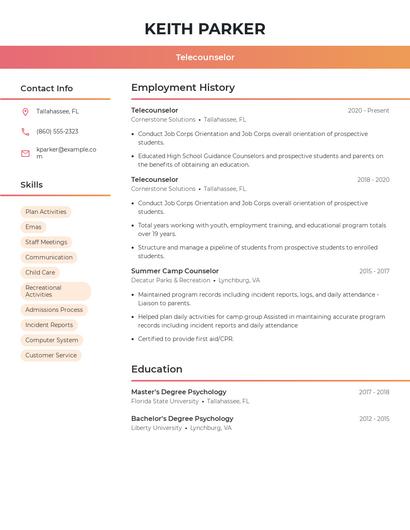Telecounselor Resume