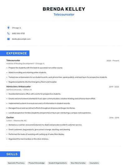 Telecounselor Resume