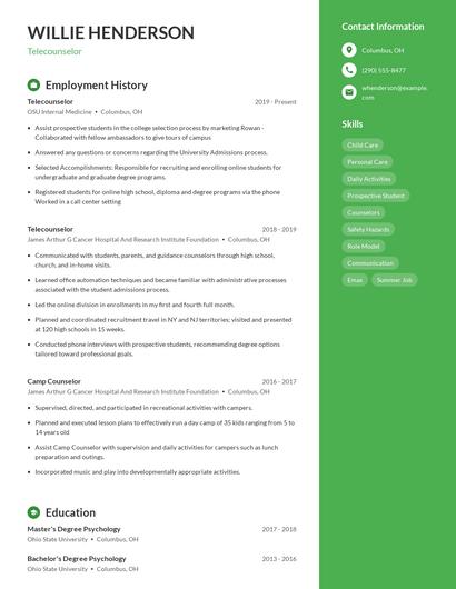 Telecounselor Resume