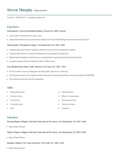 Telecounselor Resume