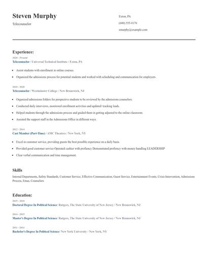 Telecounselor Resume
