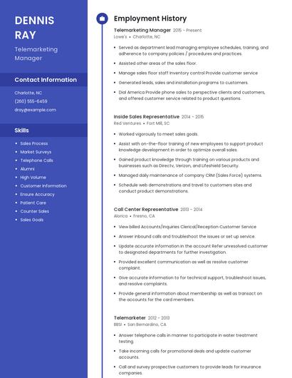 Telemarketing Manager Resume