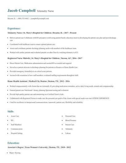 Telemetry Nurse Resume
