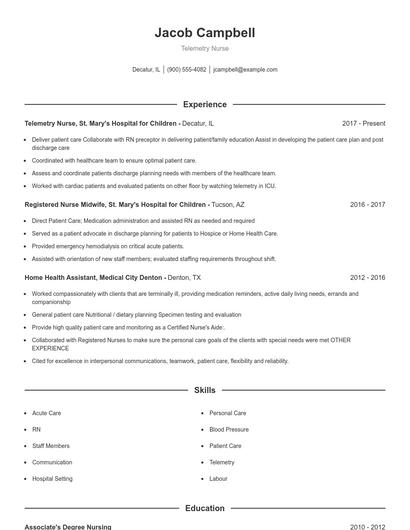 Telemetry Nurse Resume