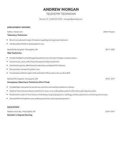 Telemetry Technician Resume