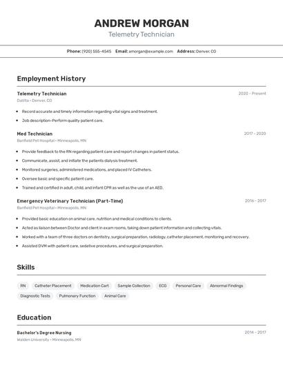 Telemetry Technician Resume