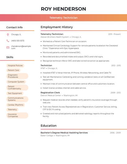 Telemetry Technician Resume