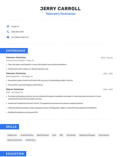 Telemetry Technician Resume