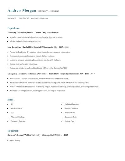 Telemetry Technician Resume
