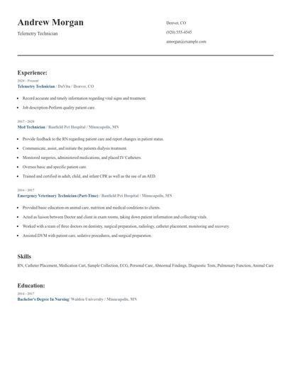 Telemetry Technician Resume
