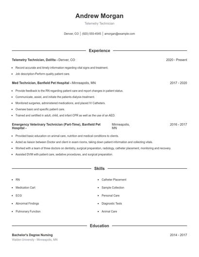 Telemetry Technician Resume