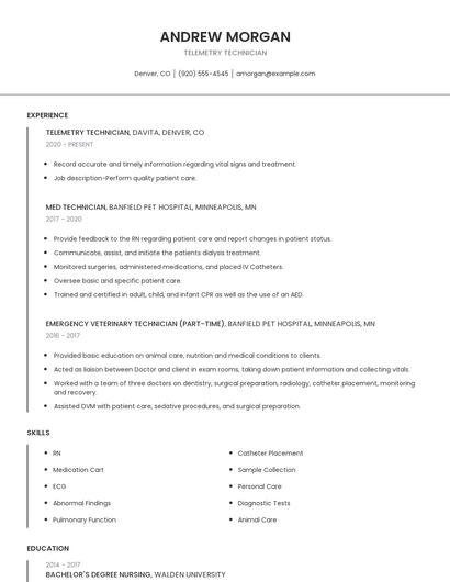 Telemetry Technician Resume