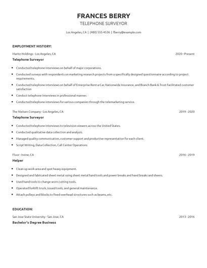 Telephone Surveyor Resume