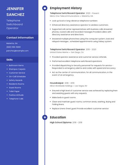 Telephone Switchboard Operator Resume
