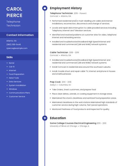 Telephone Technician Resume
