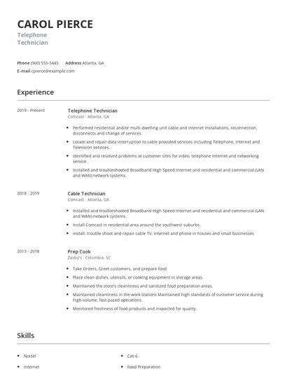 Telephone Technician Resume