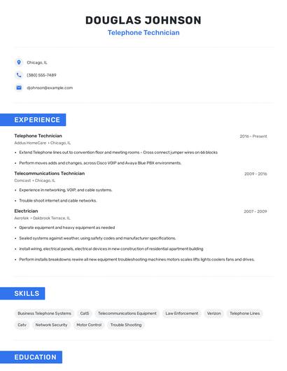 Telephone Technician Resume