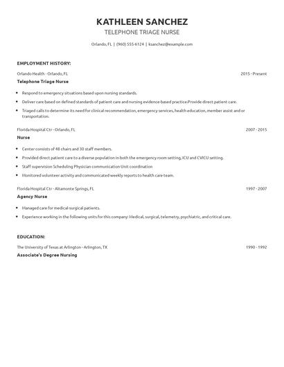 Telephone Triage Nurse Resume