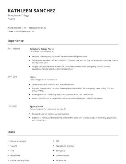 Telephone Triage Nurse Resume