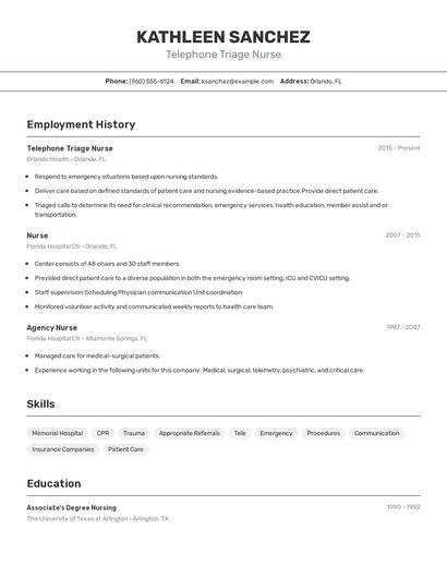 Telephone Triage Nurse Resume