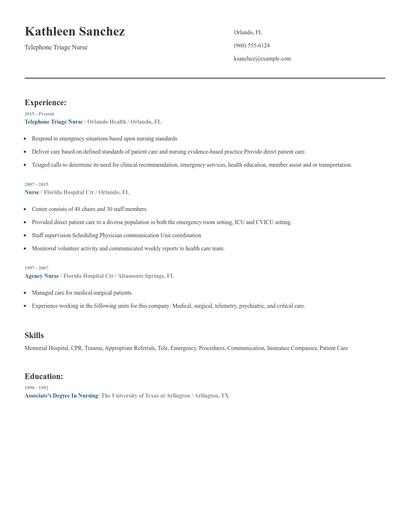 Telephone Triage Nurse Resume