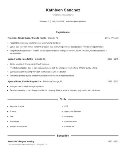 Telephone Triage Nurse Resume