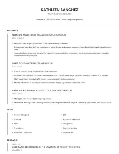 Telephone Triage Nurse Resume
