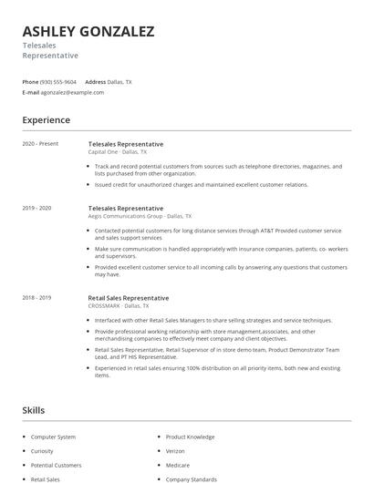 Telesales Representative Resume