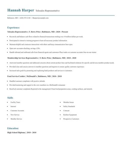 Telesales Representative Resume