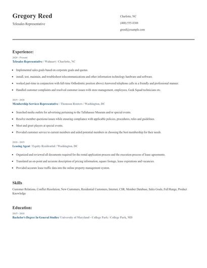 Telesales Representative Resume