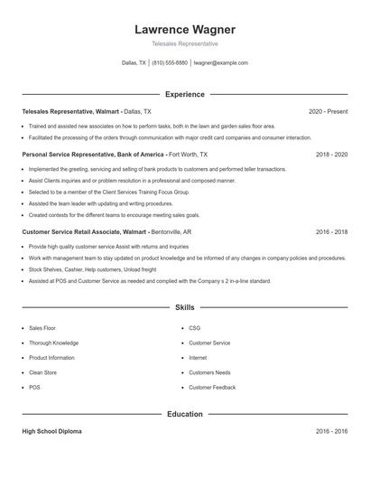 Telesales Representative Resume