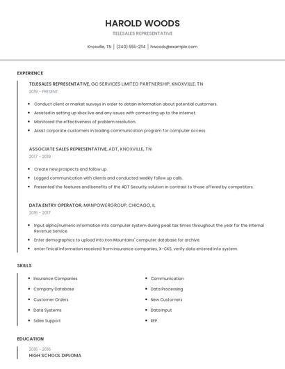 Telesales Representative Resume