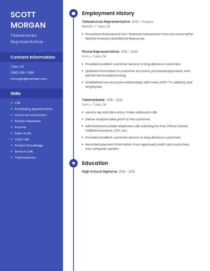 Teleservices Representative Resume