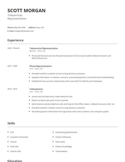 Teleservices Representative Resume