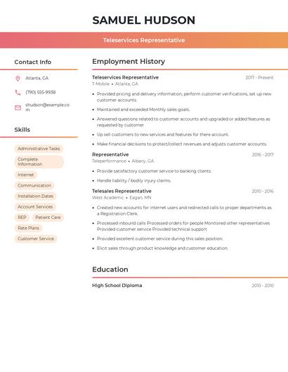 Teleservices Representative Resume