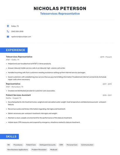 Teleservices Representative Resume