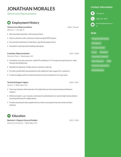 Teleservices Representative Resume
