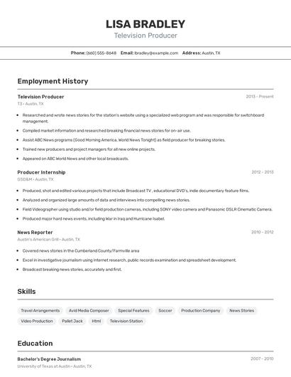 Television Producer Resume