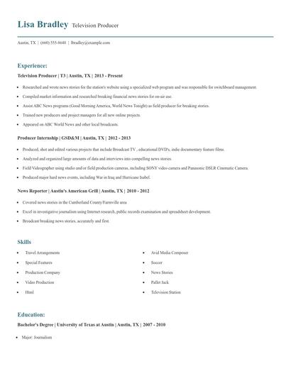 Television Producer Resume