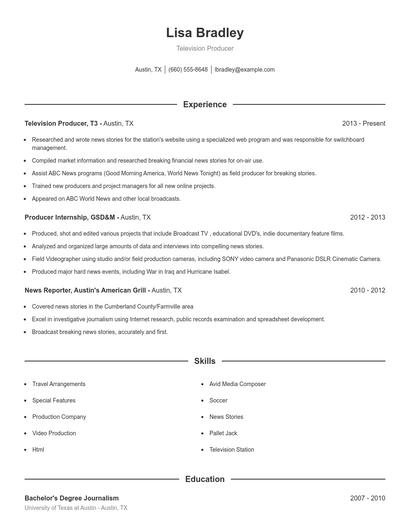 Television Producer Resume