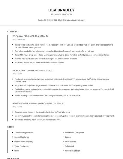 Television Producer Resume