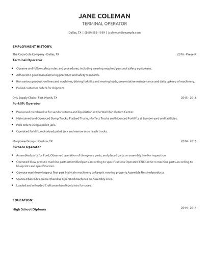 Terminal Operator Resume