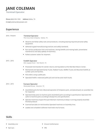 Terminal Operator Resume