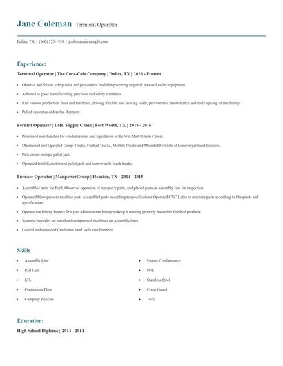 Terminal Operator Resume